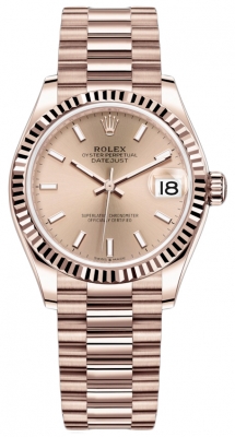 Buy this new Rolex Datejust 31mm Everose Gold 278275 Gold Index President ladies watch for the discount price of £31,900.00. UK Retailer.