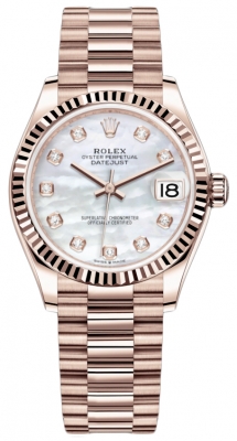 Buy this new Rolex Datejust 31mm Everose Gold 278275 MOP Diamond President ladies watch for the discount price of £34,400.00. UK Retailer.
