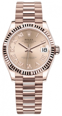 Buy this new Rolex Datejust 31mm Everose Gold 278275 Pink Roman President ladies watch for the discount price of £31,900.00. UK Retailer.
