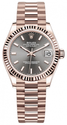 Buy this new Rolex Datejust 31mm Everose Gold 278275 Rhodium Index President ladies watch for the discount price of £31,900.00. UK Retailer.