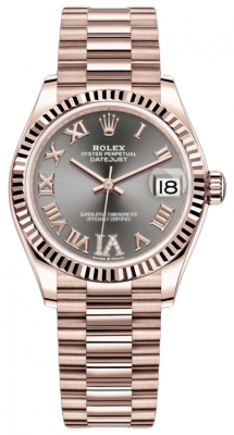 Buy this new Rolex Datejust 31mm Everose Gold 278275 Rhodium VI Roman President ladies watch for the discount price of £31,900.00. UK Retailer.