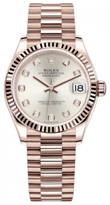 Rolex Datejust 31mm Everose Gold 278275 Silver Diamond President watch