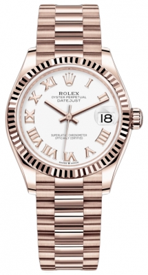 Buy this new Rolex Datejust 31mm Everose Gold 278275 White Roman President ladies watch for the discount price of £31,900.00. UK Retailer.
