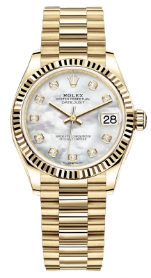 Buy this new Rolex Datejust 31mm Yellow Gold 278278 MOP Diamond President ladies watch for the discount price of £34,000.00. UK Retailer.