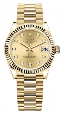 Buy this new Rolex Datejust 31mm Yellow Gold 278278 Champagne Diamond President ladies watch for the discount price of £31,500.00. UK Retailer.