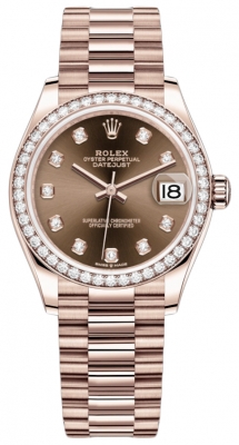 Buy this new Rolex Datejust 31mm Everose Gold 278285rbr Chocolate Diamond President ladies watch for the discount price of £43,200.00. UK Retailer.