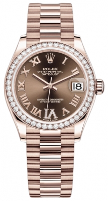 Buy this new Rolex Datejust 31mm Everose Gold 278285rbr Chocolate VI Roman President ladies watch for the discount price of £42,900.00. UK Retailer.