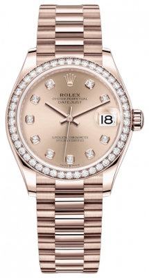 Buy this new Rolex Datejust 31mm Everose Gold 278285rbr Gold Diamond President ladies watch for the discount price of £42,900.00. UK Retailer.