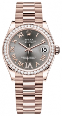 Buy this new Rolex Datejust 31mm Everose Gold 278285rbr Rhodium VI Roman President ladies watch for the discount price of £42,900.00. UK Retailer.