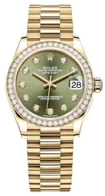 Buy this new Rolex Datejust 31mm Yellow Gold 278288rbr Green Diamond President ladies watch for the discount price of £42,500.00. UK Retailer.