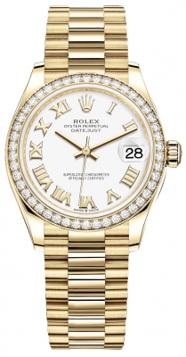 Buy this new Rolex Datejust 31mm Yellow Gold 278288rbr White Roman President ladies watch for the discount price of £40,500.00. UK Retailer.