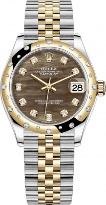 Rolex Datejust 31mm Stainless Steel and Yellow Gold 278343rbr Black MOP Diamond Jubilee watch