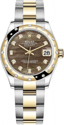 Rolex Datejust 31mm Stainless Steel and Yellow Gold 278343rbr Black MOP Diamond Oyster watch