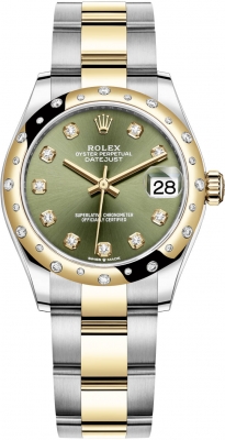 Rolex Datejust 31mm Stainless Steel and Yellow Gold 278343rbr Green Diamond Oyster watch