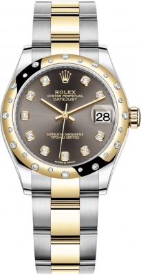 Rolex Datejust 31mm Stainless Steel and Yellow Gold 278343rbr Grey Diamond Oyster watch