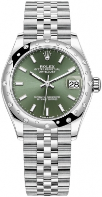 Buy this new Rolex Datejust 31mm Stainless Steel 278344rbr Mint Green Index Jubilee ladies watch for the discount price of £13,900.00. UK Retailer.