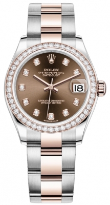 Buy this new Rolex Datejust 31mm Stainless Steel and Rose Gold 278381rbr Chocolate Diamond Oyster ladies watch for the discount price of £19,800.00. UK Retailer.