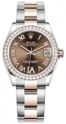 Buy this new Rolex Datejust 31mm Stainless Steel and Rose Gold 278381rbr Chocolate VI Roman Oyster ladies watch for the discount price of £19,300.00. UK Retailer.