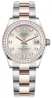 Rolex Datejust 31mm Stainless Steel and Rose Gold 278381rbr Silver Diamond Oyster watch