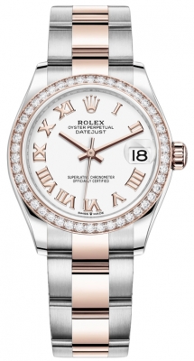 Buy this new Rolex Datejust 31mm Stainless Steel and Rose Gold 278381rbr White Roman Oyster ladies watch for the discount price of £17,800.00. UK Retailer.