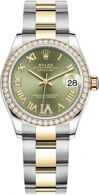 Buy this new Rolex Datejust 31mm Stainless Steel and Yellow Gold 278383rbr Green VI Roman Oyster ladies watch for the discount price of £18,900.00. UK Retailer.