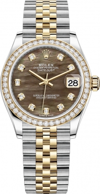Rolex Datejust 31mm Stainless Steel and Yellow Gold 278383rbr Black MOP Diamond Jubilee watch
