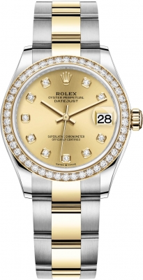 Buy this new Rolex Datejust 31mm Stainless Steel and Yellow Gold 278383rbr Champagne Diamond Oyster ladies watch for the discount price of £19,400.00. UK Retailer.