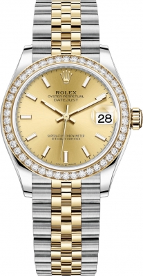 Buy this new Rolex Datejust 31mm Stainless Steel and Yellow Gold 278383rbr Champagne Index Jubilee ladies watch for the discount price of £18,000.00. UK Retailer.