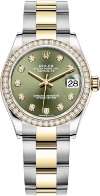 Rolex Datejust 31mm Stainless Steel and Yellow Gold 278383rbr Green Diamond Oyster watch