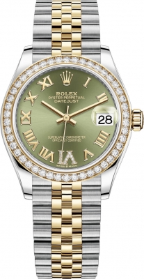 Buy this new Rolex Datejust 31mm Stainless Steel and Yellow Gold 278383rbr Green VI Roman Jubilee ladies watch for the discount price of £19,500.00. UK Retailer.