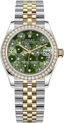 Buy this new Rolex Datejust 31mm Stainless Steel and Yellow Gold 278383rbr Olive Green Floral Jubilee ladies watch for the discount price of £20,800.00. UK Retailer.
