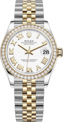 Buy this new Rolex Datejust 31mm Stainless Steel and Yellow Gold 278383rbr White Roman Jubilee ladies watch for the discount price of £18,000.00. UK Retailer.