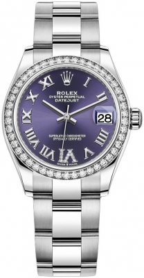 Buy this new Rolex Datejust 31mm Stainless Steel 278384rbr Aubergine VI Oyster ladies watch for the discount price of £17,100.00. UK Retailer.