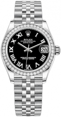 Buy this new Rolex Datejust 31mm Stainless Steel 278384rbr Black Roman Jubilee ladies watch for the discount price of £15,750.00. UK Retailer.