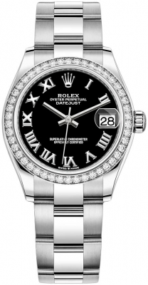 Buy this new Rolex Datejust 31mm Stainless Steel 278384rbr Black Roman Oyster ladies watch for the discount price of £15,600.00. UK Retailer.
