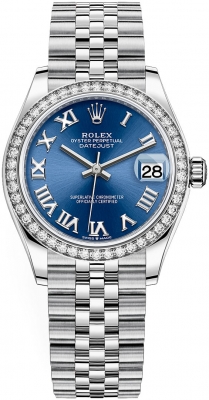 Buy this new Rolex Datejust 31mm Stainless Steel 278384rbr Blue Roman Jubilee ladies watch for the discount price of £15,750.00. UK Retailer.