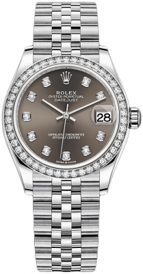 Buy this new Rolex Datejust 31mm Stainless Steel 278384rbr Dark Grey Diamond Jubilee ladies watch for the discount price of £17,750.00. UK Retailer.