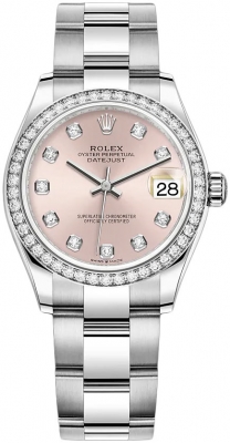 Buy this new Rolex Datejust 31mm Stainless Steel 278384rbr Pink Diamond Oyster ladies watch for the discount price of £17,600.00. UK Retailer.