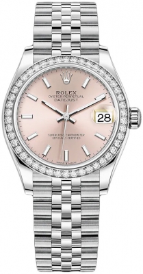 Buy this new Rolex Datejust 31mm Stainless Steel 278384rbr Pink Index Jubilee ladies watch for the discount price of £15,750.00. UK Retailer.