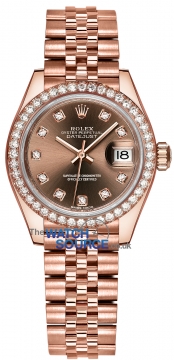 Buy this new Rolex Lady Datejust 28mm Everose Gold 279135RBR Chocolate Diamond Jubilee ladies watch for the discount price of £36,900.00. UK Retailer.