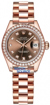 Buy this new Rolex Lady Datejust 28mm Everose Gold 279135RBR Chocolate Diamond President ladies watch for the discount price of £38,900.00. UK Retailer.