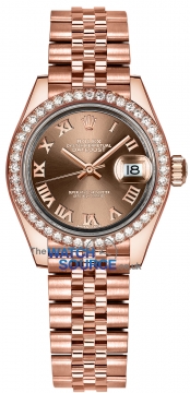 Buy this new Rolex Lady Datejust 28mm Everose Gold 279135RBR Chocolate Roman Jubilee ladies watch for the discount price of £35,000.00. UK Retailer.