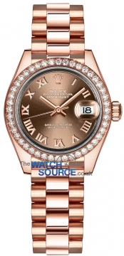 Buy this new Rolex Lady Datejust 28mm Everose Gold 279135RBR Chocolate Roman President ladies watch for the discount price of £36,100.00. UK Retailer.