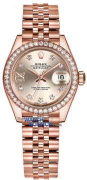 Buy this new Rolex Lady Datejust 28mm Everose Gold 279135RBR Sundust 17 Diamond Jubilee ladies watch for the discount price of £37,600.00. UK Retailer.