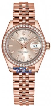 Buy this new Rolex Lady Datejust 28mm Everose Gold 279135RBR Sundust Index Jubilee ladies watch for the discount price of £35,000.00. UK Retailer.