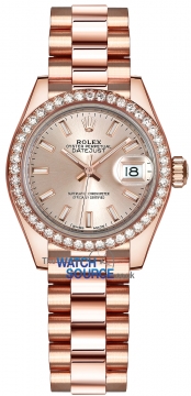 Rolex Lady Datejust 28mm Everose Gold 279135RBR Sundust Index President watch