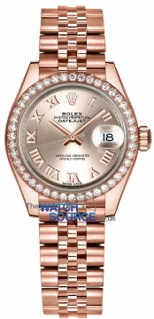 Buy this new Rolex Lady Datejust 28mm Everose Gold 279135RBR Sundust Roman Jubilee ladies watch for the discount price of £35,000.00. UK Retailer.
