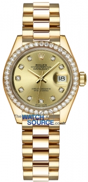 Buy this new Rolex Lady Datejust 28mm Yellow Gold 279138RBR Champagne Diamond President ladies watch for the discount price of £35,700.00. UK Retailer.
