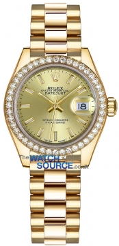 Buy this new Rolex Lady Datejust 28mm Yellow Gold 279138RBR Champagne Index President ladies watch for the discount price of £34,300.00. UK Retailer.