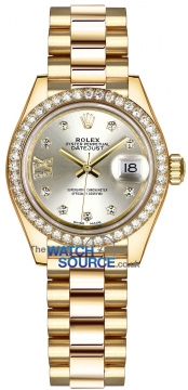 Buy this new Rolex Lady Datejust 28mm Yellow Gold 279138RBR Silver 17 Diamond President ladies watch for the discount price of £36,800.00. UK Retailer.